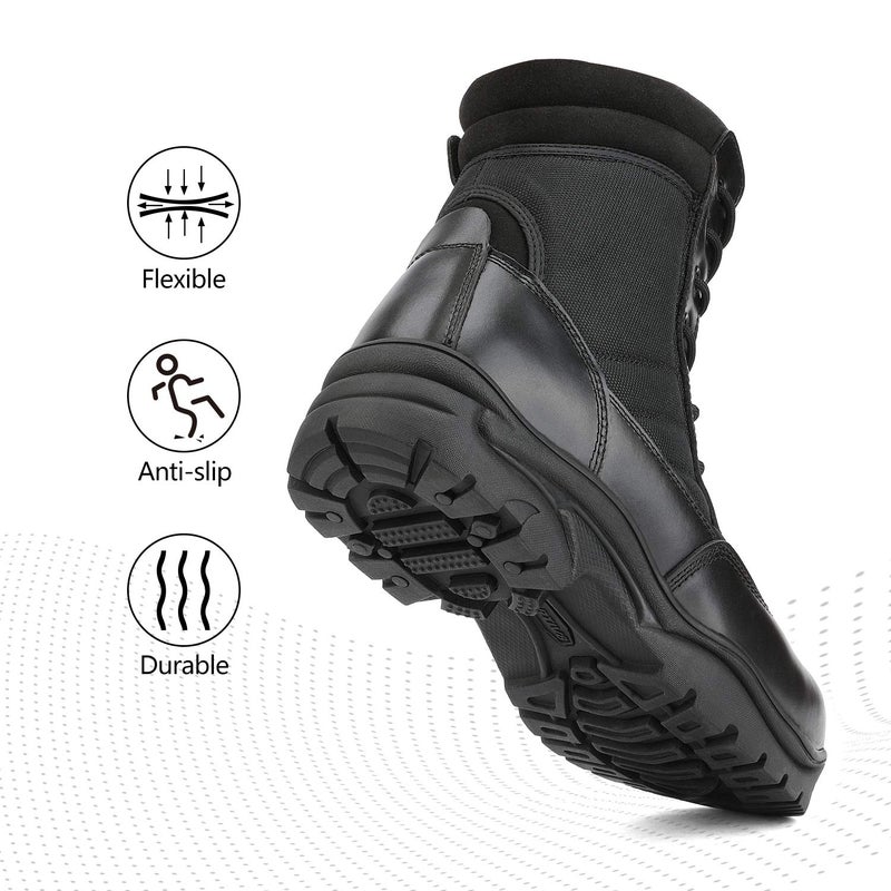 NORTIV 8 Men's Military Tactical Work Boots Side Zipper Leather Motorcycle Combat Boots Trooper,Size 9,Black,TROOPER - Image 5